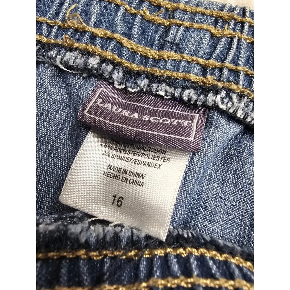 Laura Scott Vintage Denim Pull On Pants Women Size 16 Elastic Waist Textured Fit